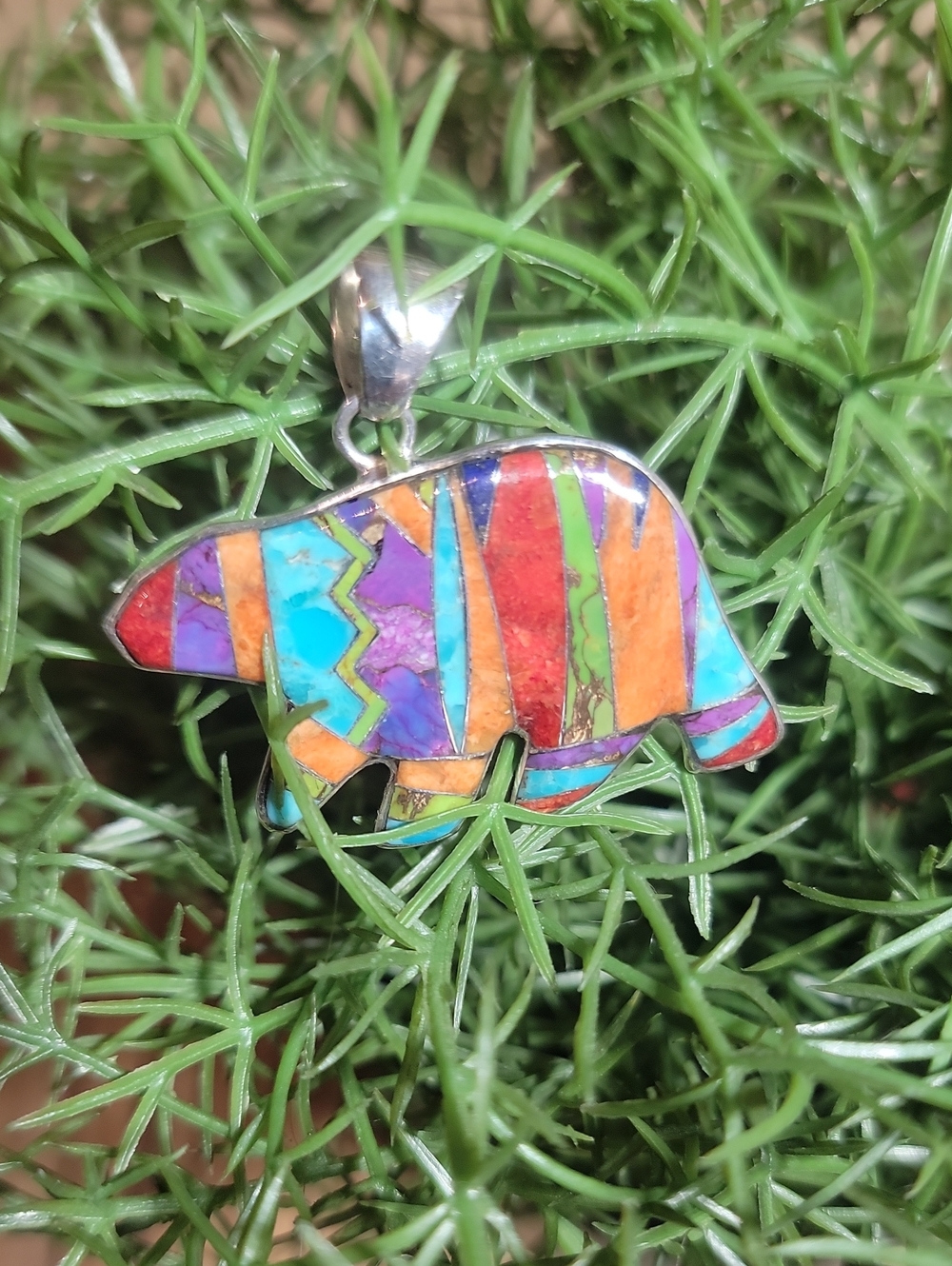 Sterling Silver Bear Mosaic Inlay Pendant - - Picture 8 of 9